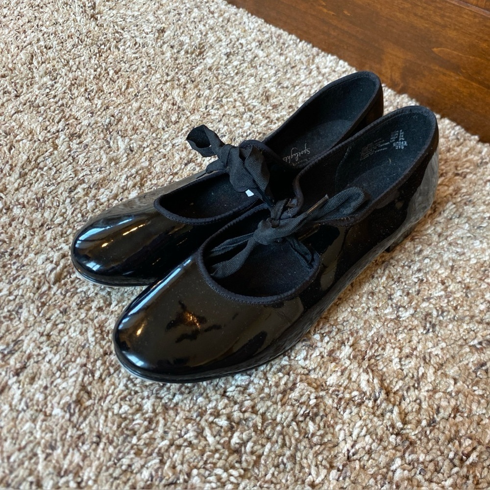 ABT American Ballet Theatre Spotlights kids 4 Black Patent Leather Tap Shoes